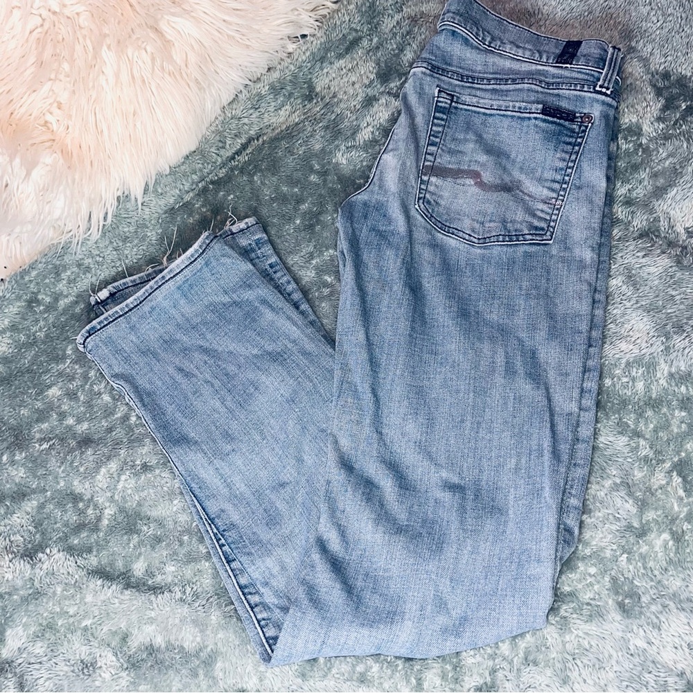 7FAM Sequin Embellished Low Rise Straight Leg Jeans